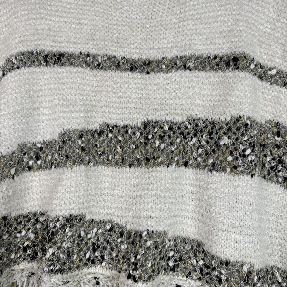 Anthropologie Moth Fringe Poncho Sweater Medium Cream Metallic Oversized Boho - Picture 3 of 8